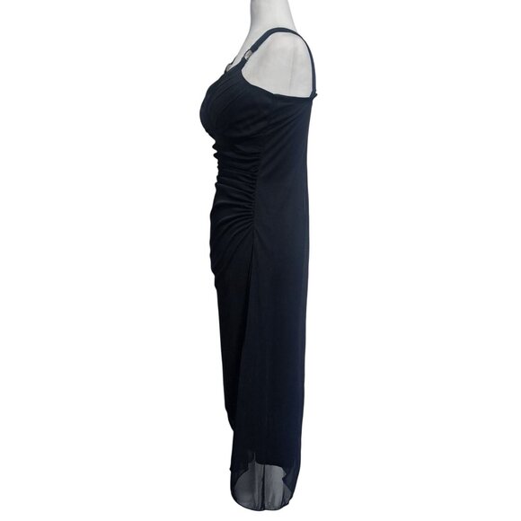 Vintage Trixxi Black Sleeveless Ruched Dress With Rhinestone Ring Strap Detail S - Picture 5 of 12